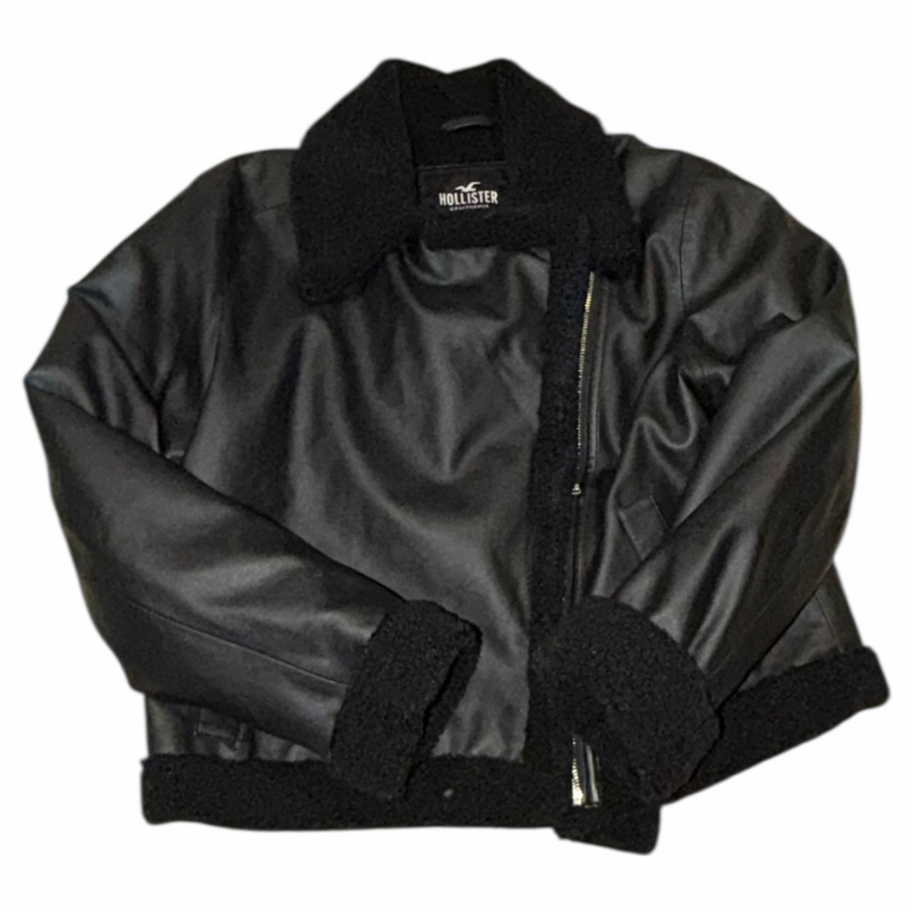 Hollister Womens Vegan Leather Sherpa Lined Biker Jacket XL NWT - Picture 3 of 12